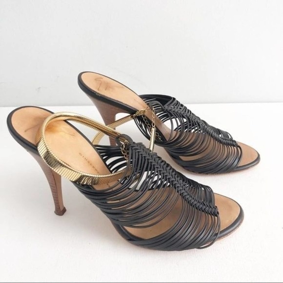 Giuseppe Zanotti Pissi Gold Ankle Band Leather Heeled Strap Sandals 36.5 / 6.5 - Picture 4 of 12